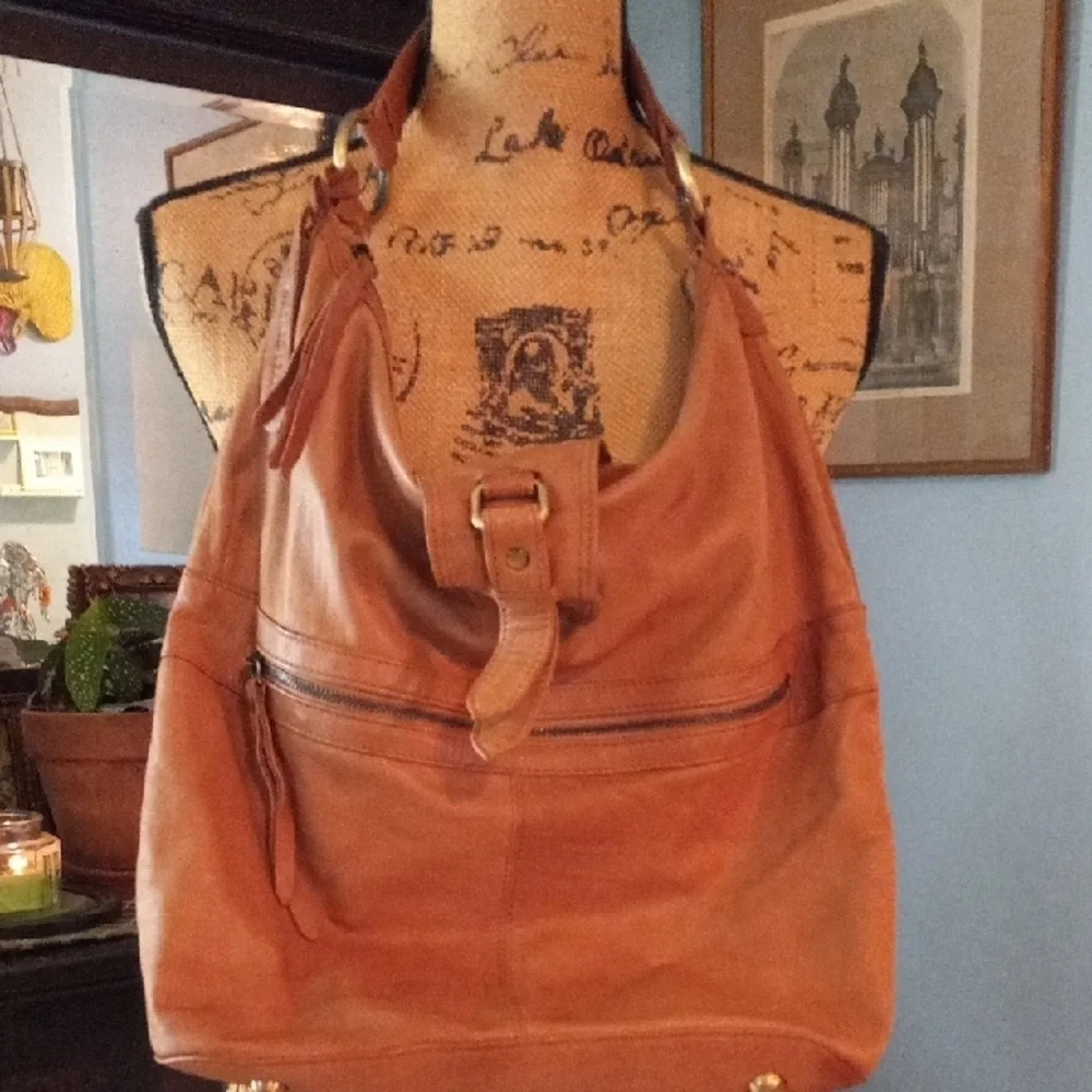 Topshop Brown Leather Hobo Shoulder Bag Slouchy Boho Tote Purse